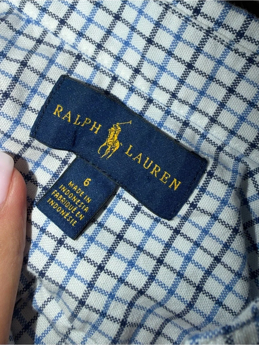 Ralph Lauren Boys' White and Navy Grid Button-Down Shirt